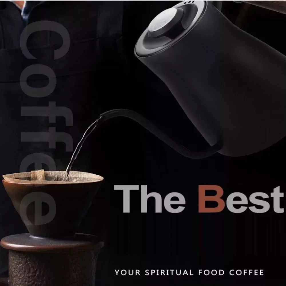 

850ml 304 Stainless Steel Coffee Hand Punch Pot with Thermometer Coffee Pots Lid Drip Gooseneck Spout Long Mouth Coffee Kettle