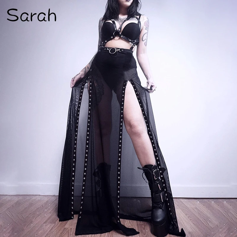 

Однотонная кружевная юбка в пол Сара 2023, тонкая прозрачная сетчатая модная длинная юбка для женщин