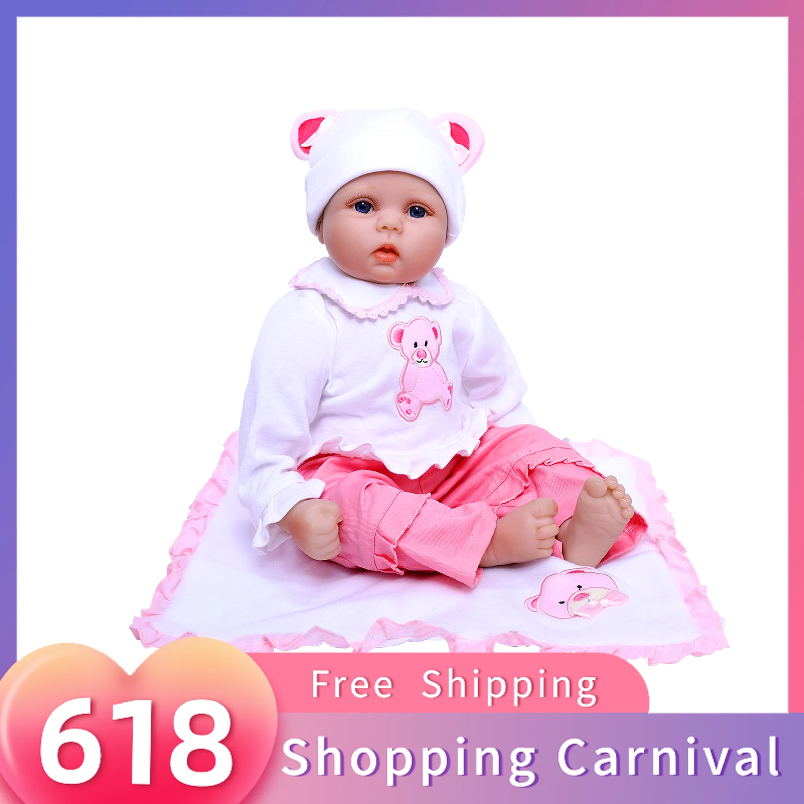 

ZIYIUI 55cm Pink Coat Handmade Soft Silicone Vinyl Brown Eyes Reborn Doll Realistic Newborn Baby Weighted Cloth Xmas Gift