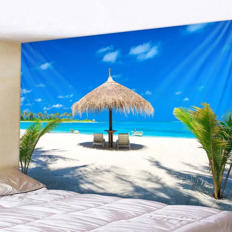 

Beach Scenery Ocean Coconut Tree Island Summer Nature Scenery Wall Hanging Home Living Room Garden Decoration Picnic Mat