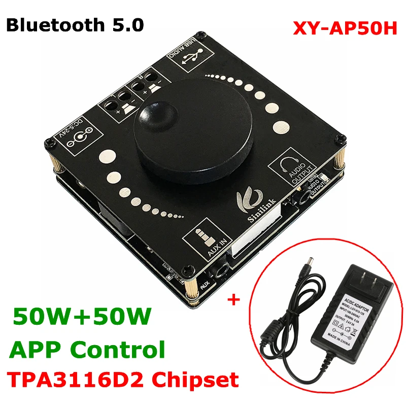 

AP50H HIFI Bluetooth 5.0 Wireless Audio Digital Power Amplifier Board TPA3116D2 50Wx2 Amp Amplificador USB 3.5MM AUX