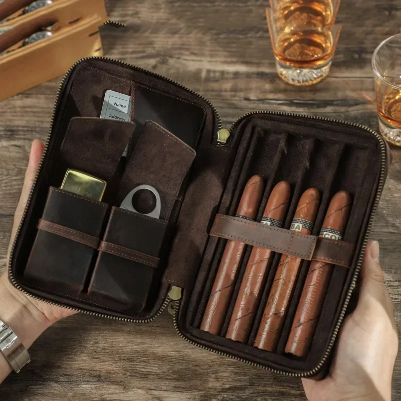 Humidor портативный 4-пакет увлажняющий сигаретный набор кожаная подарочная коробка