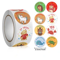 1 inch 500pcsroll kids cute animals round praise stickers labels for children teaching toy gift card party packaging wrapping