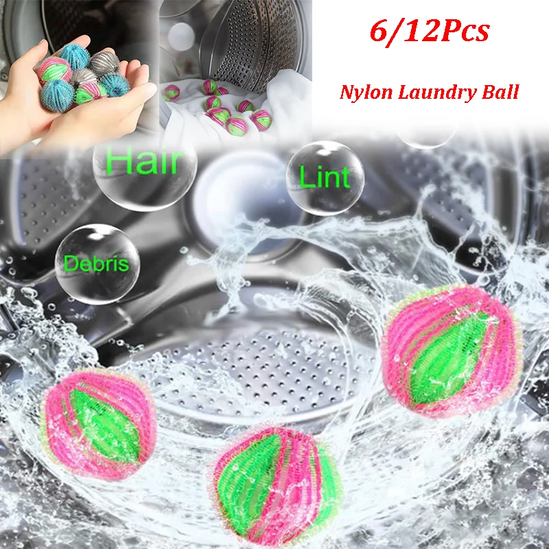 

6/12Pcs Washing Machine Hair Remover Laundry Ball Nylon Anti-winding Ball Fluff Cleaning Lint Fuzz Grab