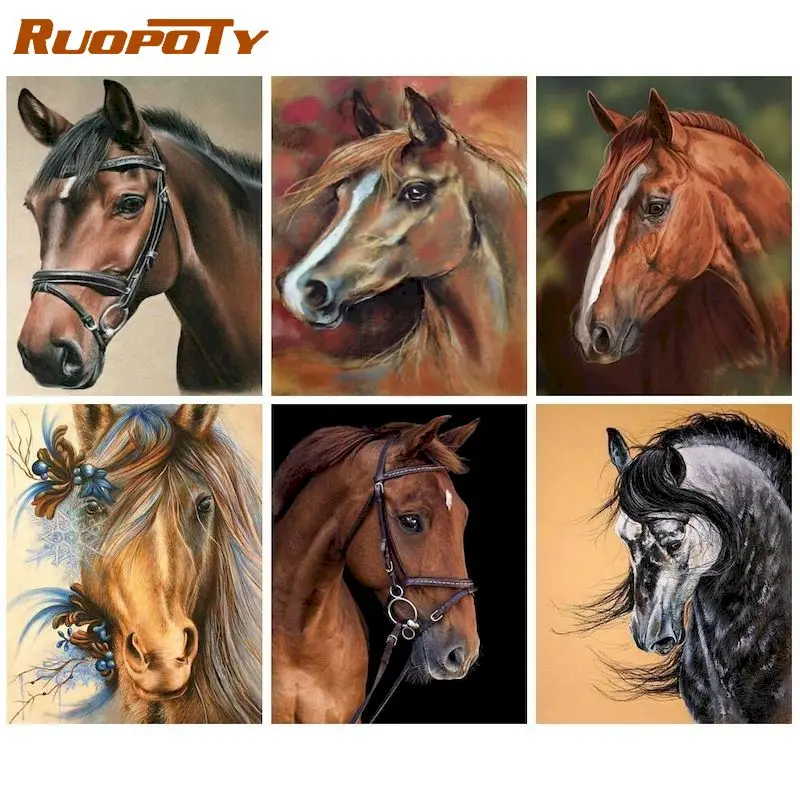 Купи RUOPOTY oil painting Horse Animal painting on canvas with frame acrylic painting adult set picture painting coloring decoration за 751 рублей в магазине AliExpress