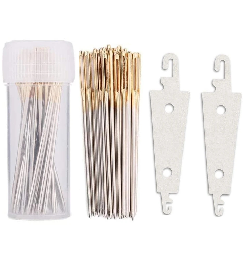 30Pcs Cross Stitch Needles with Stainless Steel Needle Threader DIY Embroidery Hand Needles Sewing Needles in Transparent Box
