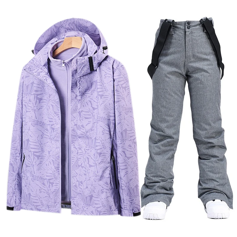 

New Women Ski Suit Outdoor Hiking Skiing Waterproof Jackets Fleece Winter Warm Fishing Trekking Ski jacket Pant Set for Female