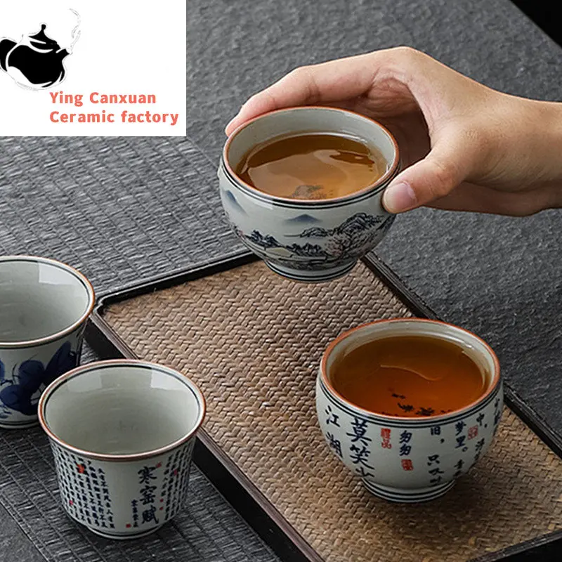 

Антикварная сине-белая фарфоровая чайная чашка ручной работы керамическая чашка мастер маленькая портативная чайная чаша индивидуальный чайный набор аксессуары