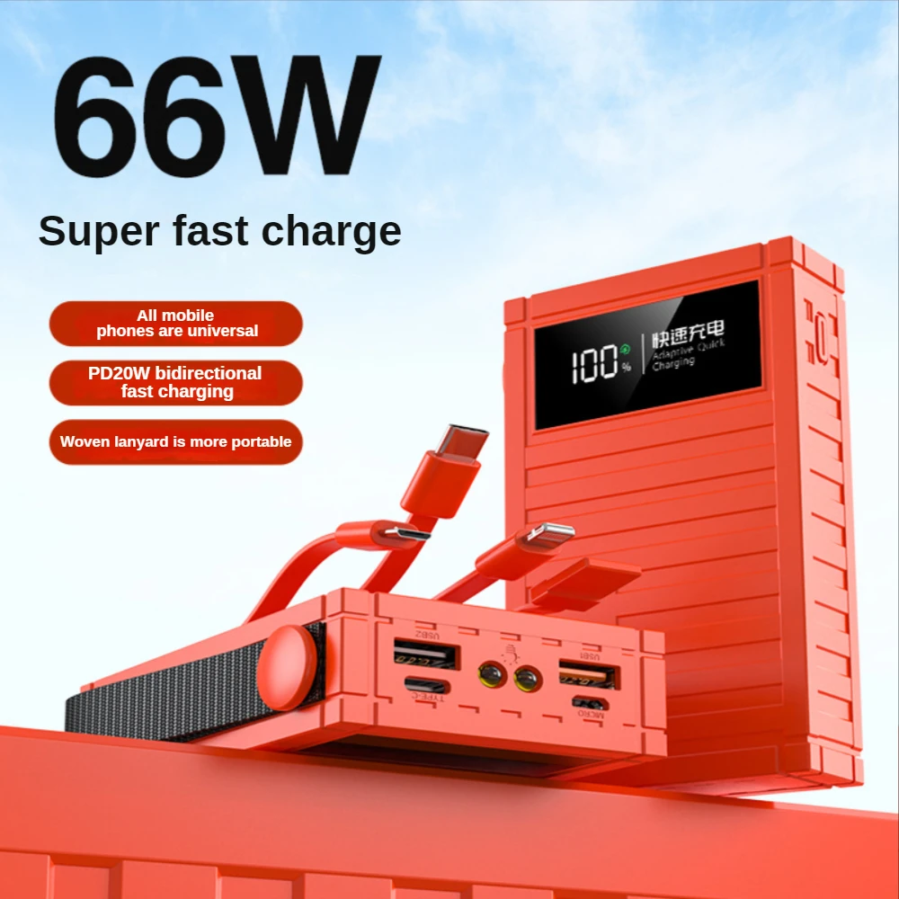 Внешний аккумулятор большой емкости с емкостью 10000 мАч, встроенный зарядный кабель с кабелем USB PD 20 Вт для быстрой зарядки на открытом воздухе