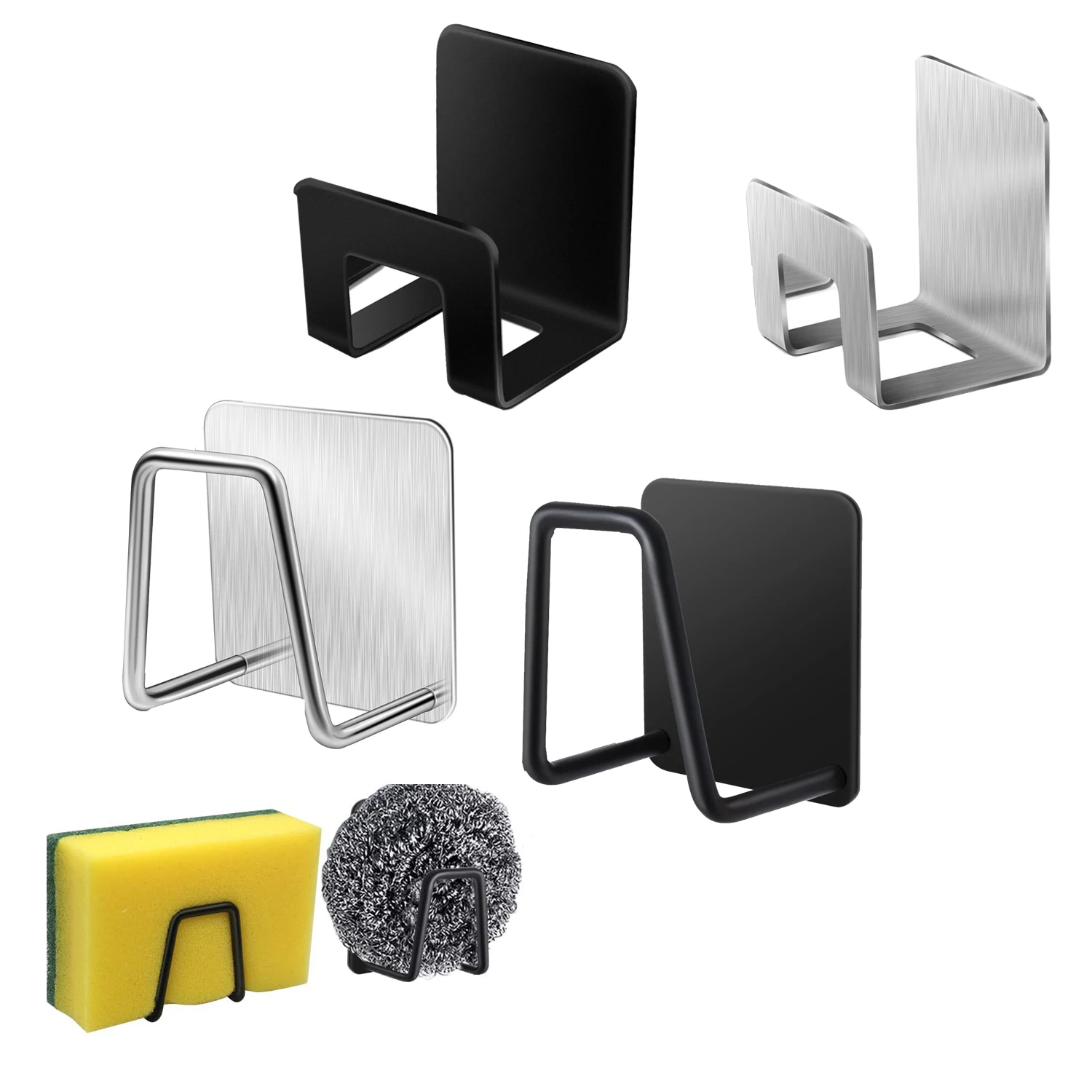 

Black Stainless Steel Storage Holder for Kitchen Sink Holder Self Adhesive Sink Sponges Drain Drying Rack Wall Hooks Accessories