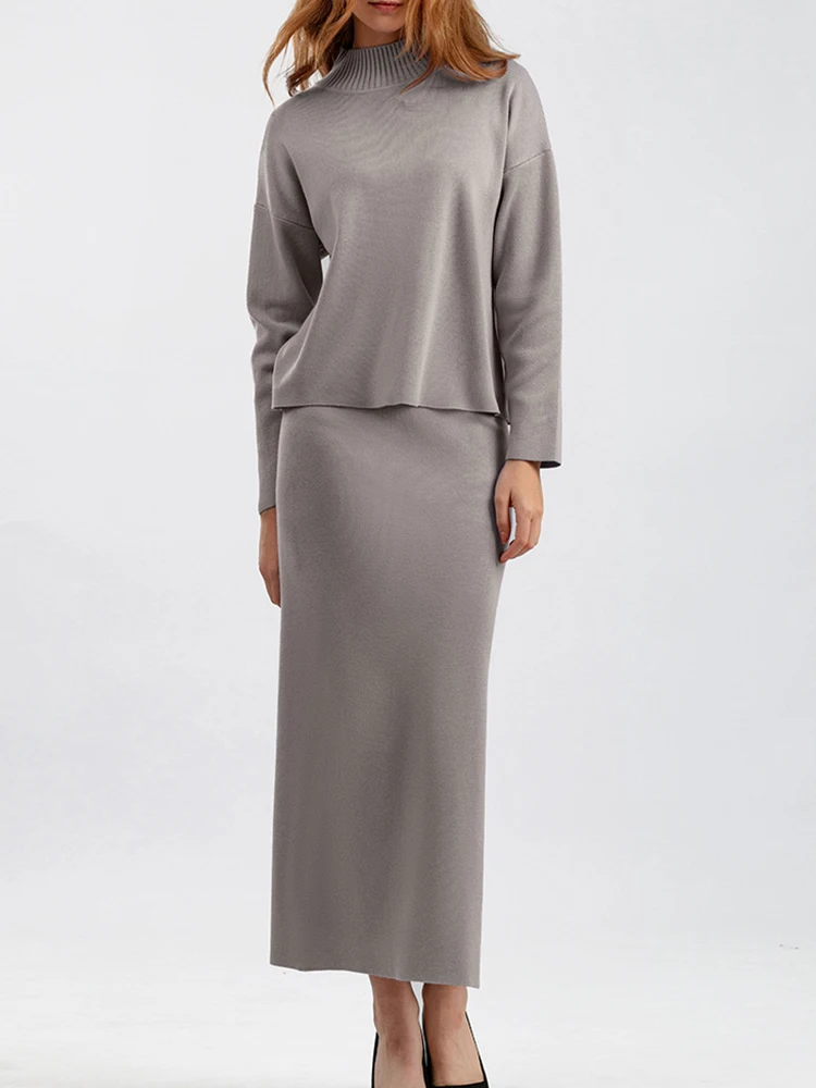 

High Quality Set Of Round Neck Pullover Knit And High Waisted Skirt Two-Piece 2023 Autumn New Fashion Women'S Clothing