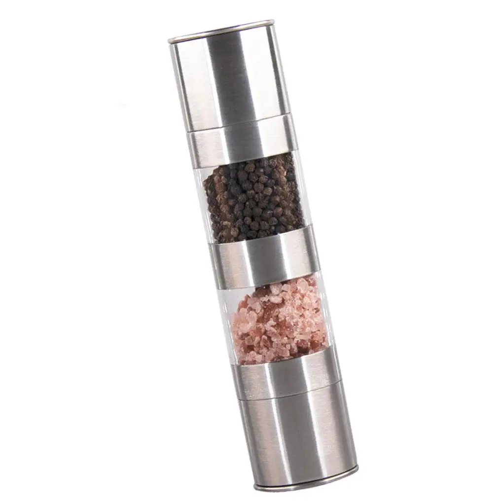 

2-in-1 Pepper Grinder Mill Seasoning Storage Bottle Stainless Steel Grinding Bottle with 2 & Strong Adjustable Compartments