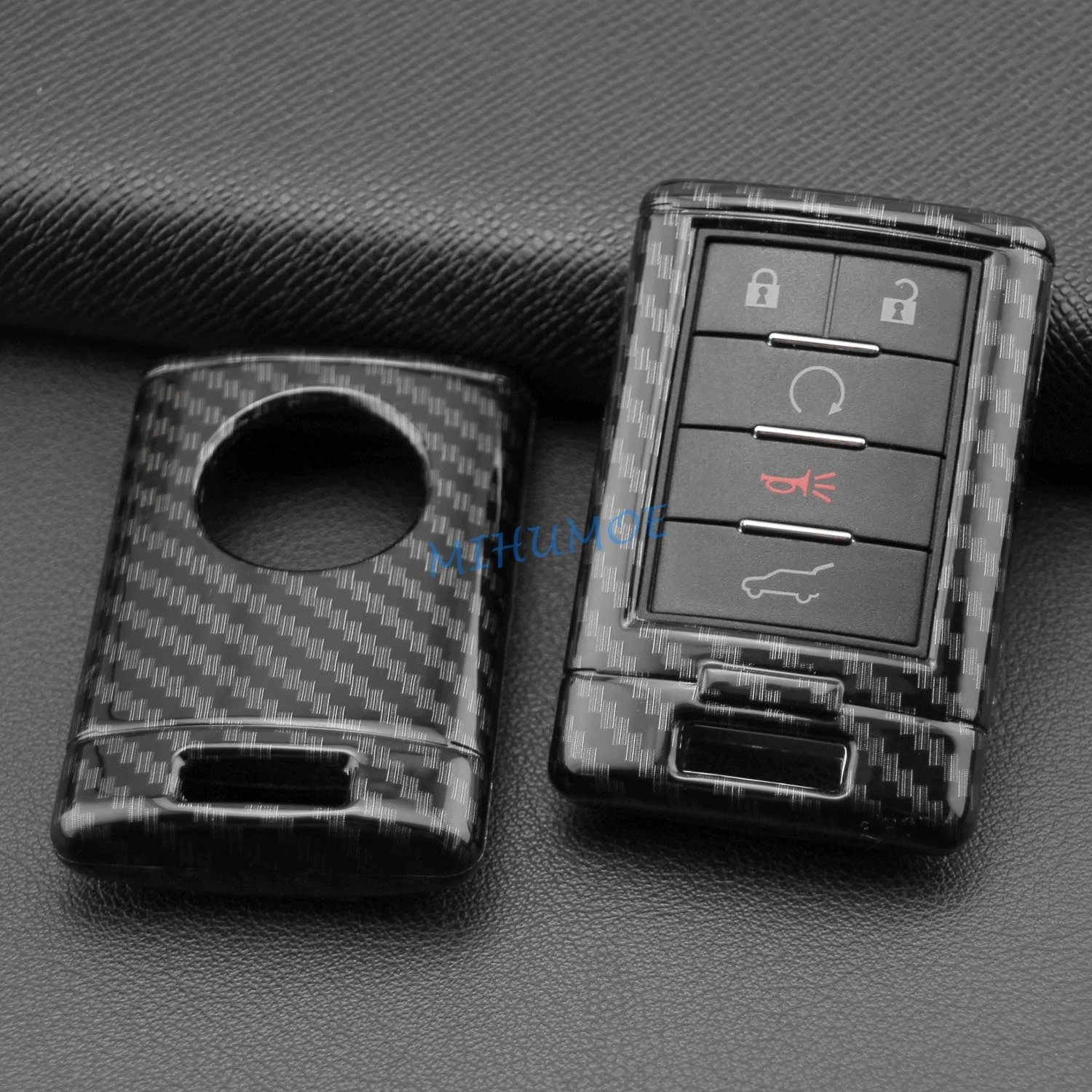 

Для Cadillac DTS STS CTS SRX XTS ATS Escalade Chevrolet Corvette 2008-2019 гг., автомобильный брелок из углеродного волокна, чехол, кольцо-цепочка