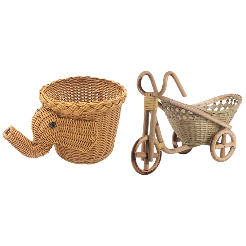 

Practical Handmade Bamboo Elephant Wicker Picnic Basket With Bamboo Handmade Woven Straw Fruit Basket