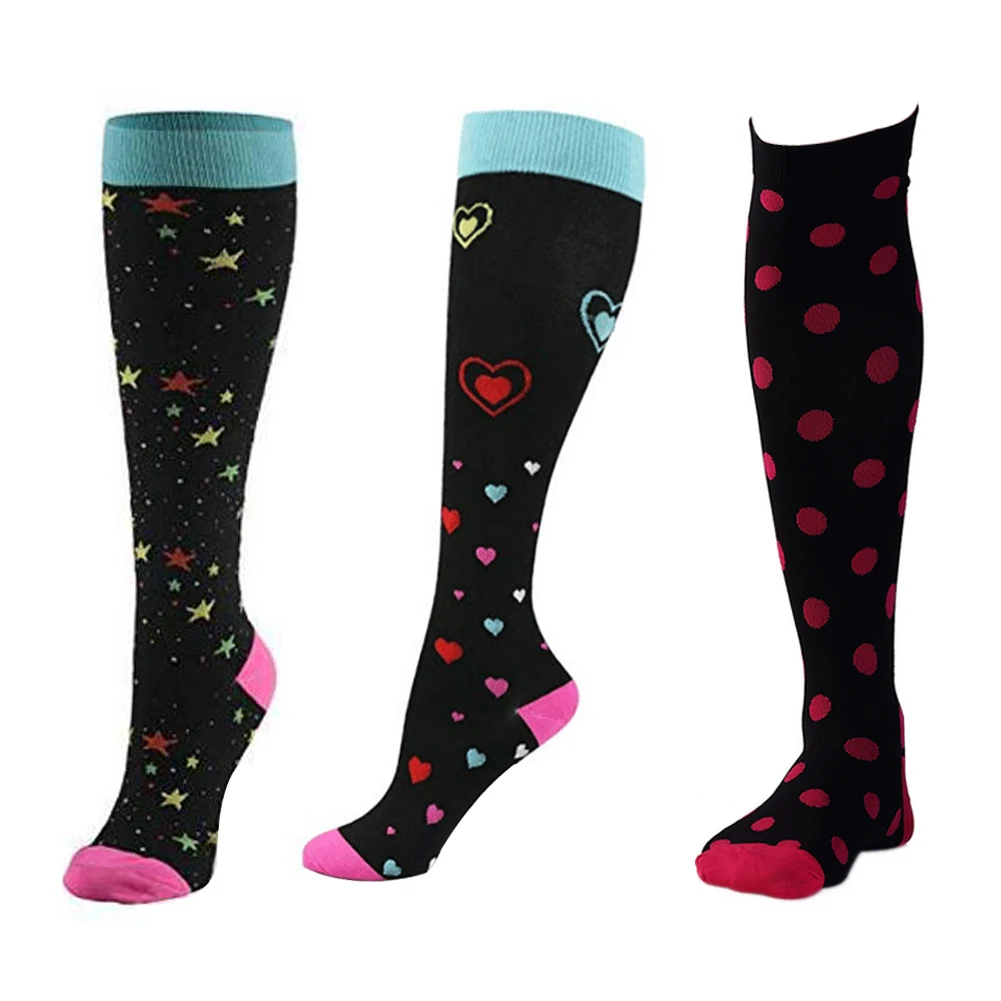 

3 Pairs Fashion Stretch Sports Nylon Long Tube Nursing Soft Hiking Travel Women Compression Socks Running Circulation Recovery