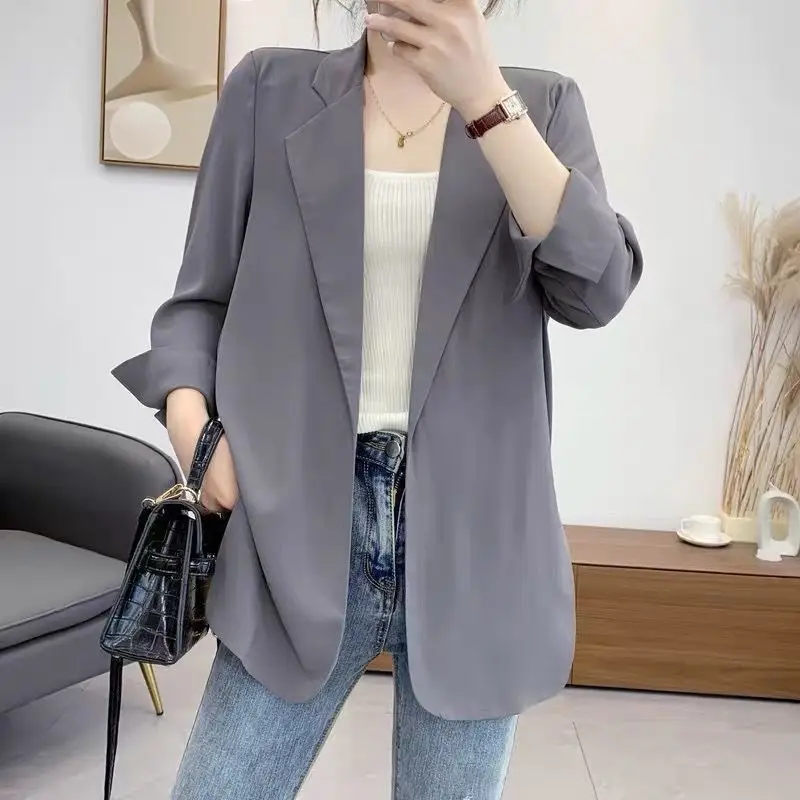 Chiffon Suit Jacket Women 2023 Summer New Korean Version of Loose White Thin Medium and Long-sleeved Sunblock