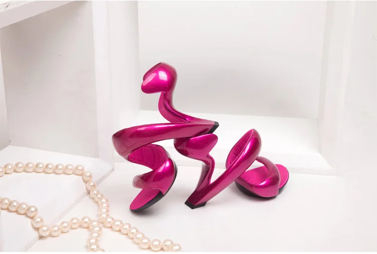 Special Designer Snake-like Shape Twining Slip-on Strange Heels Sandals Slingback Hollow Peep Toe Sexy Party 9cm Shoes Summer