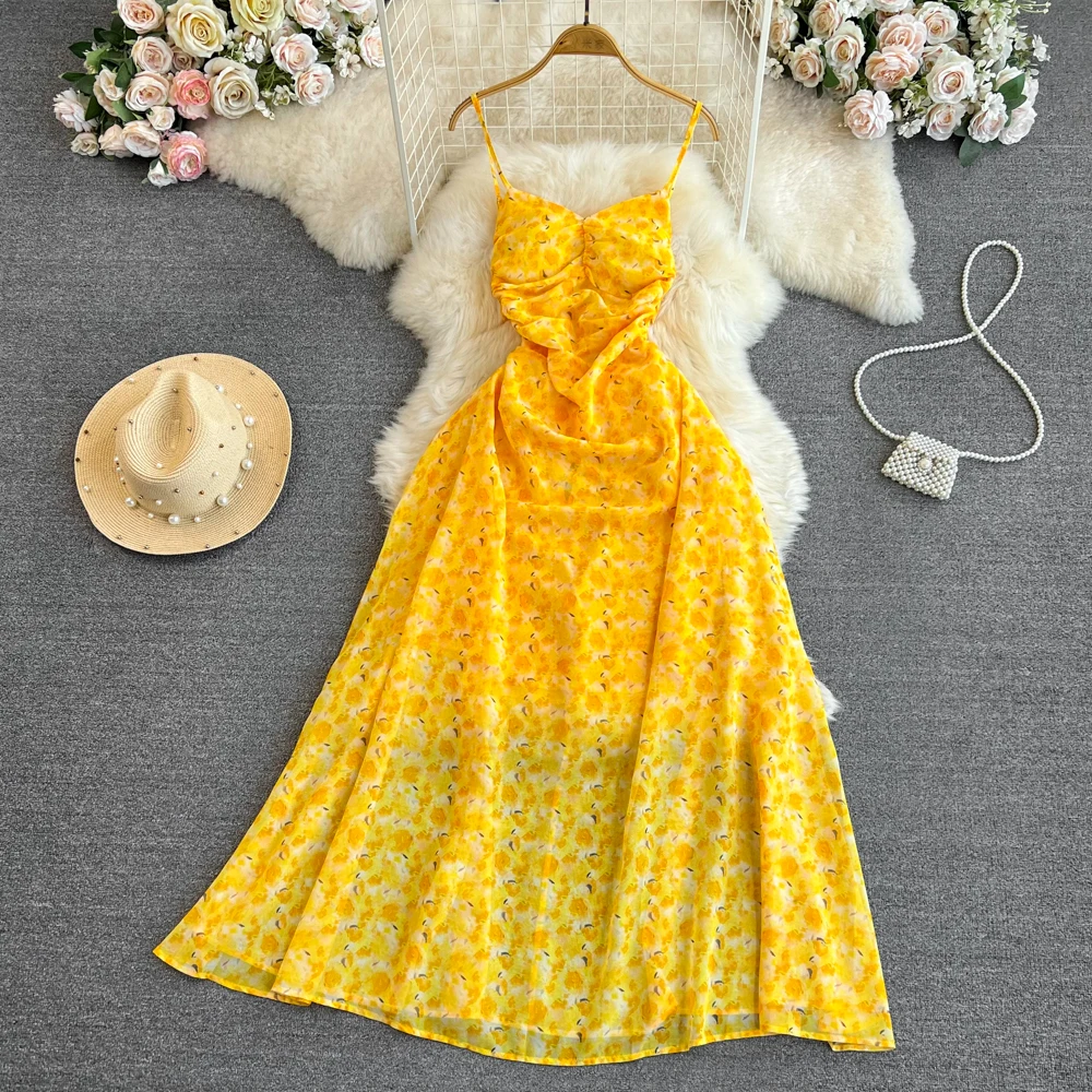 

Summer Strap Skirt Beach Vacation Beach Skirt Fashion Waist A Line Fragmented Chiffon Dress