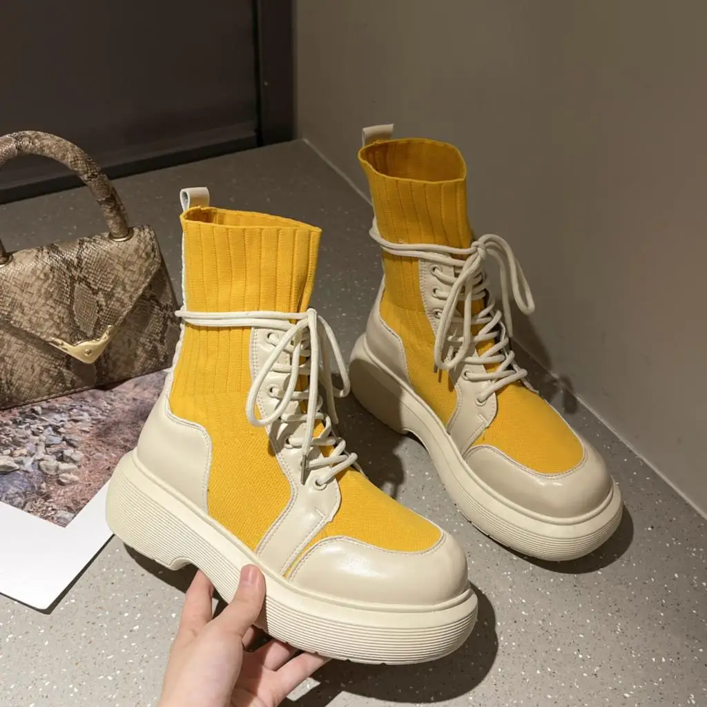 

Nice Pop Fashion Ankle Boots for Women Thick Bottom Round Toe Leather Boots Black All-match Comfortable Round Head Women's Shoes