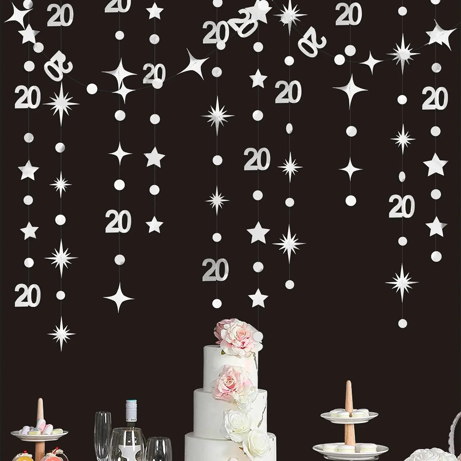 Серебряное украшение на 20-й день рождения 20-круглая бумажная гирлянда со