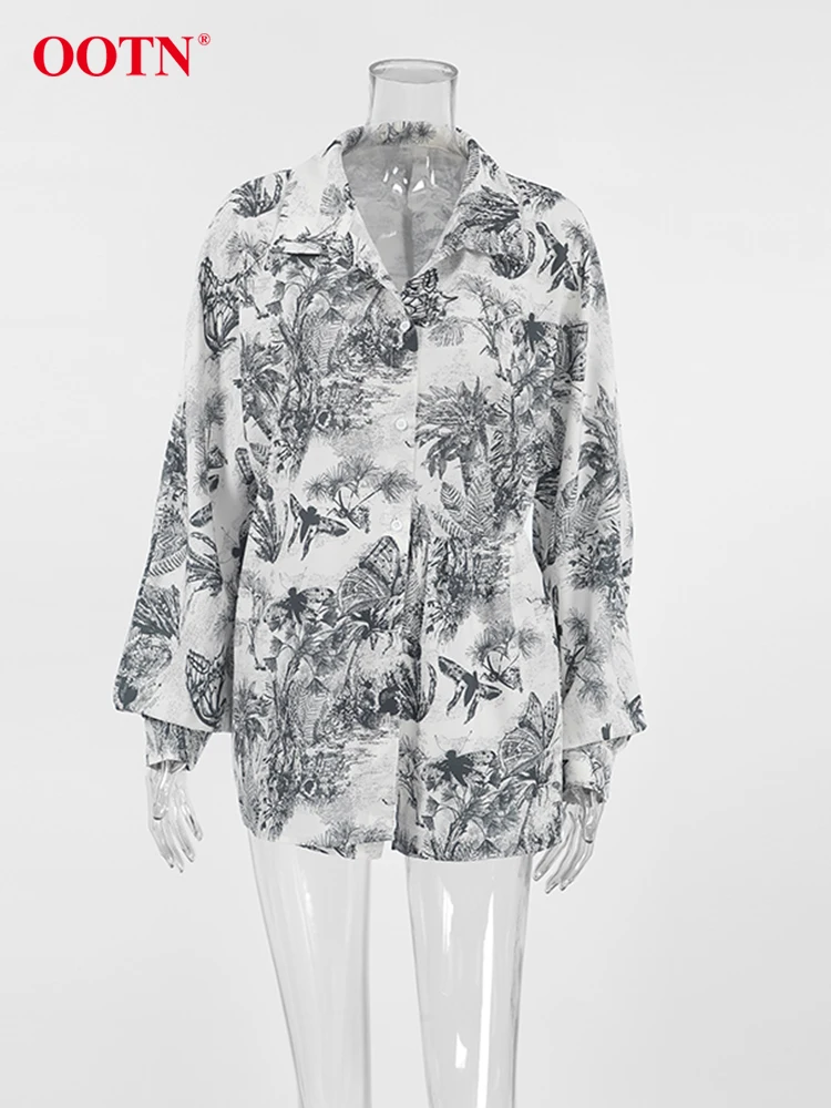 OOTN модные серые шорты с принтом женские 2024 летние свободные рубашки длинным