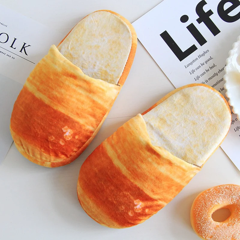 Creative Bread Fluffy Slippers for Women Kawaii Fluffy Winter Warm Slippers Indoor Woman Winter Plush Slippers Funny Shoes