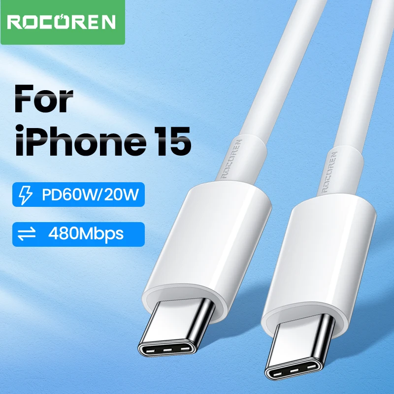 

Кабель Rocoren PD 20 Вт USB Type-C для iPhone 15 Pro, максимальное быстрое зарядное устройство для Macbook, Samsung, Xiaomi, кабель USB Type-C