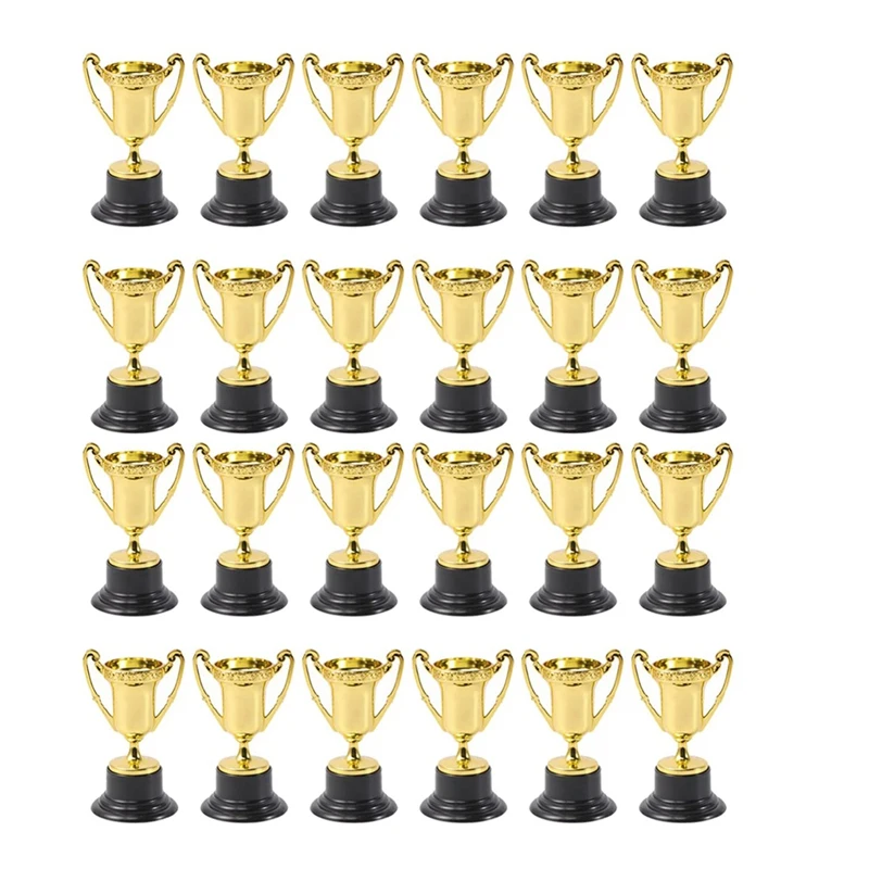 

ABHU 48Pcs Golden Mini Award Trophy Prizes Decor Plastic Reward Prizes Kindergarten Kids Gift Awards Trophy With Black Base
