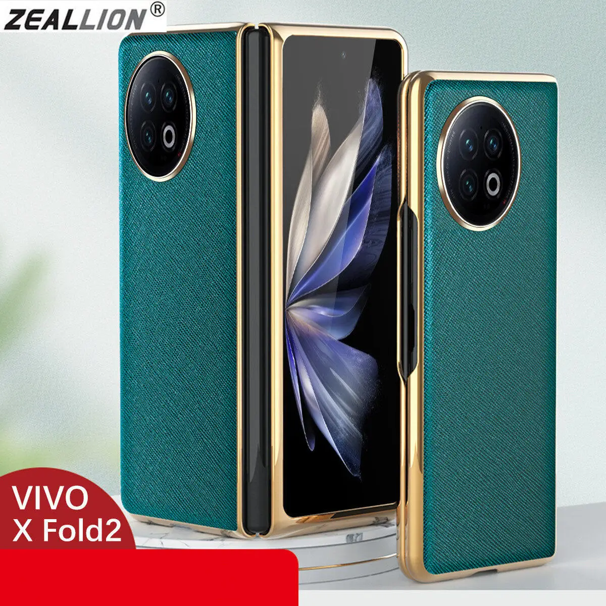 

Phone Case For [Vivo X Fold2] Luxury Leather Shockproof Cover Soft Electroplated Frame Lens Protection Cover Shell