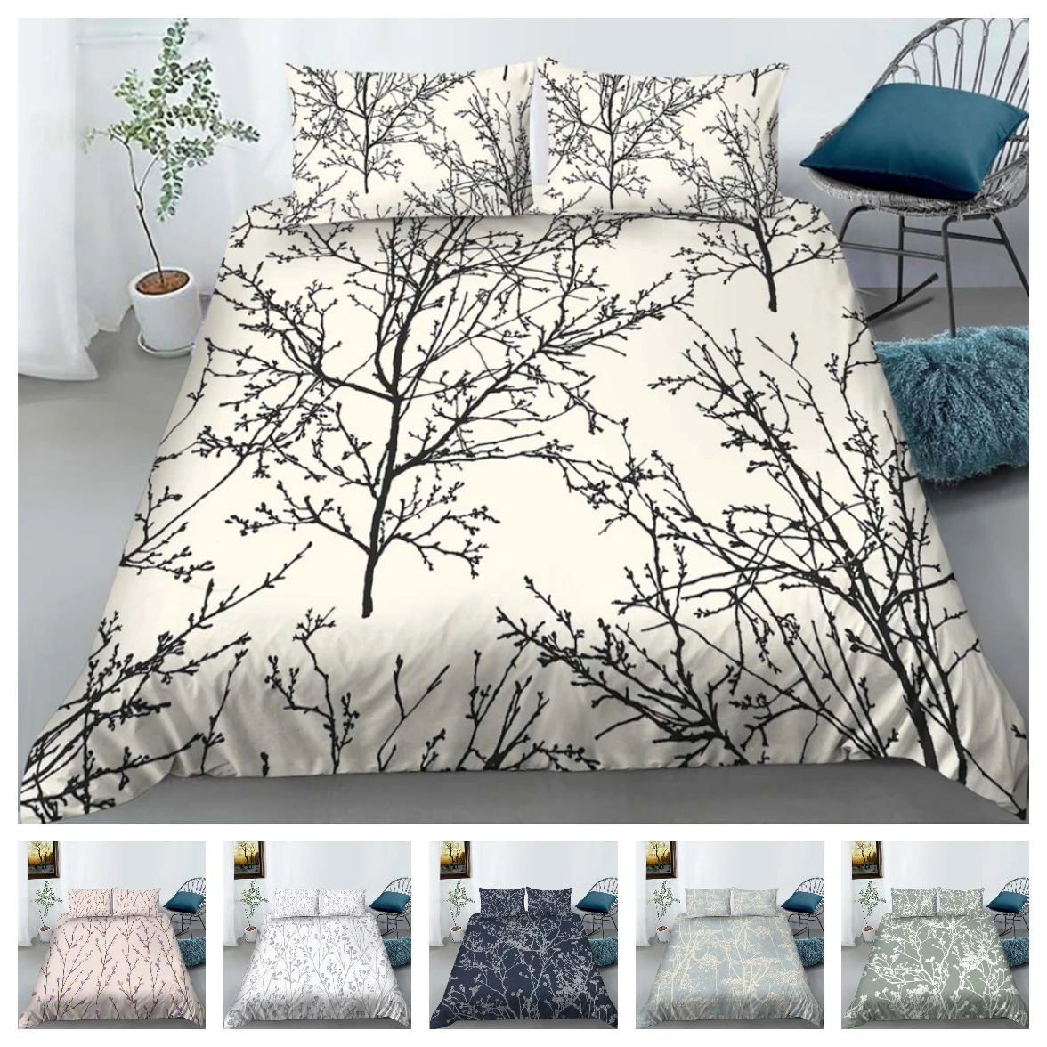 

Hot Bed Linens 2/3pcs 20 Patterns 3D Digital Branches Printing Duvet Cover Sets 1 Quilt Cover + 1/2 Pillowcases US/EU/AU Size