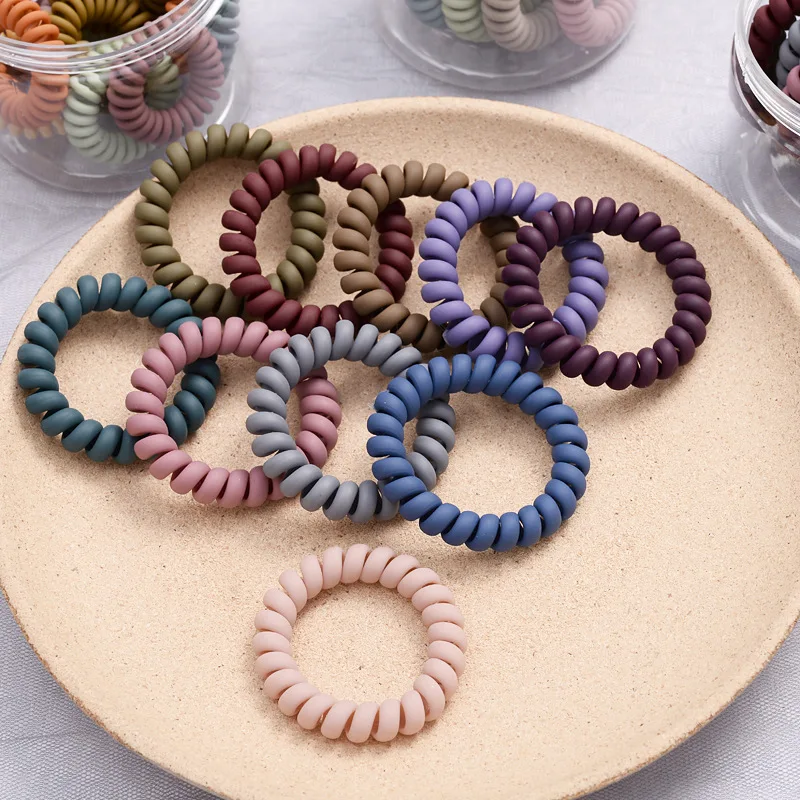 New Women Fashion Frosted Matte Solid Telephone Wire Elastic Hair Band Spiral Coil Ropes Rubber Band Hair Tie Stretch Head Band