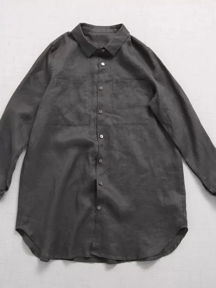 Женская рубашка/блузка свободного покроя универсальная льняная блузка 17*21 из