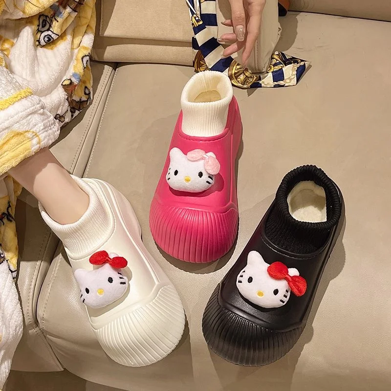 

Теплые непромокаемые ботинки на толстой подошве, с рисунком Hello Kitty