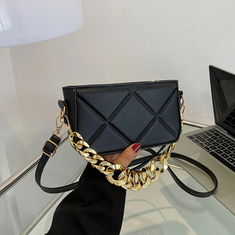 

Fashion New Solid Crossbody Bags For Women Chain Handbags And Purses Luxury Designer Plaid Pu Leather Shoulder Bag 2023 Fashion