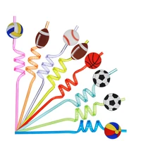 sursurpirse ball games series curved straw cartoon soccer volleyball basketball shape drink accessories birthday party supplies
