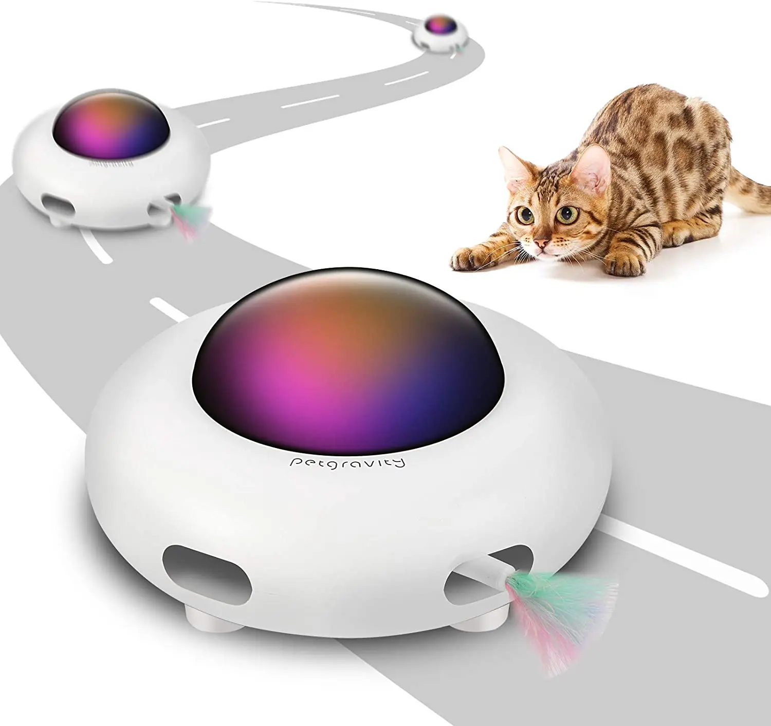 

Interactive Electronic Cat Toy for Indoor Cats with Rotating Feather UFO(Smart Low Noise Auto Shut-Off Random USB Charge Cat Toy