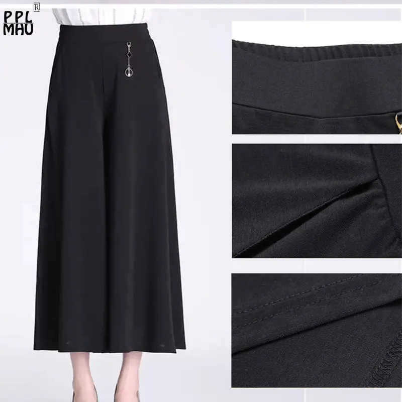 

Новые летние винтажные брюки с тонкой эластичной талией, дышащие мешковатые брюки для мам, женские свободные широкие брюки до щиколотки с высокой талией