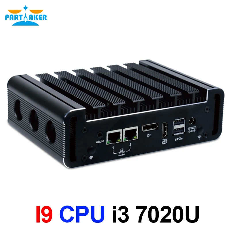 Partaker Dual Lan WIN10 WIN8 Fanless Mini PC Core Skylake i3 7020U i3 7100U Embedded SIM slot support 3G 4G module