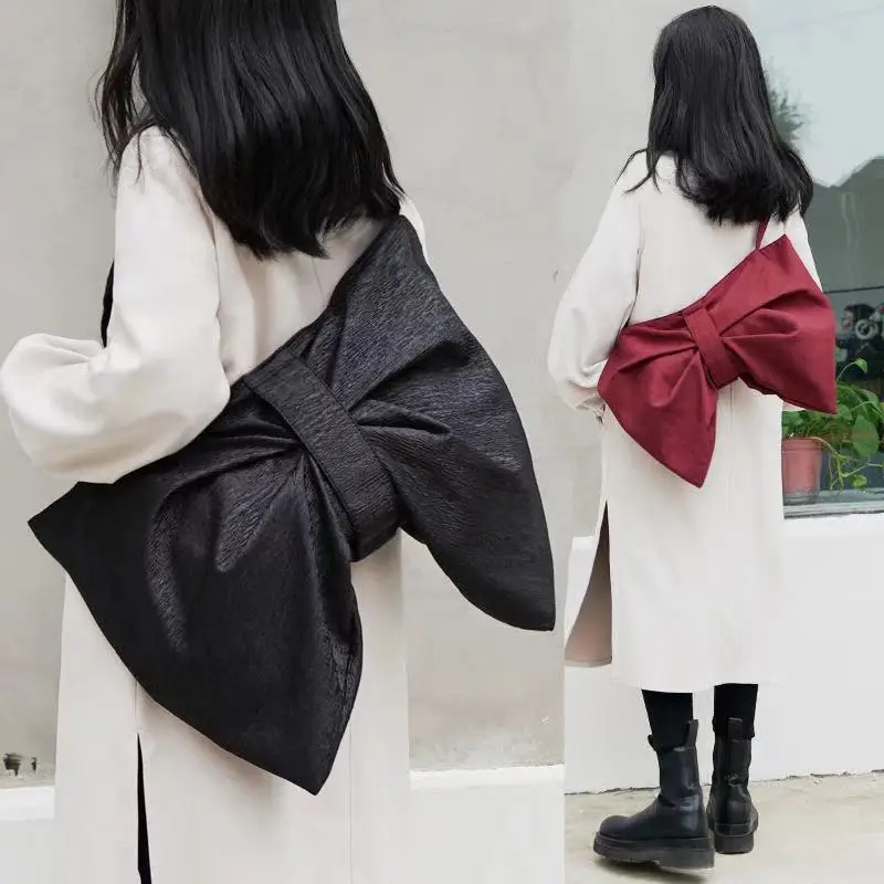 

2022 Women Bag Cotton Fabric Bow Bag Solid Lady Zipper Soft High-Capacity Shoulder Bag Pures And Bags Crossbody Sweet Girls Bag