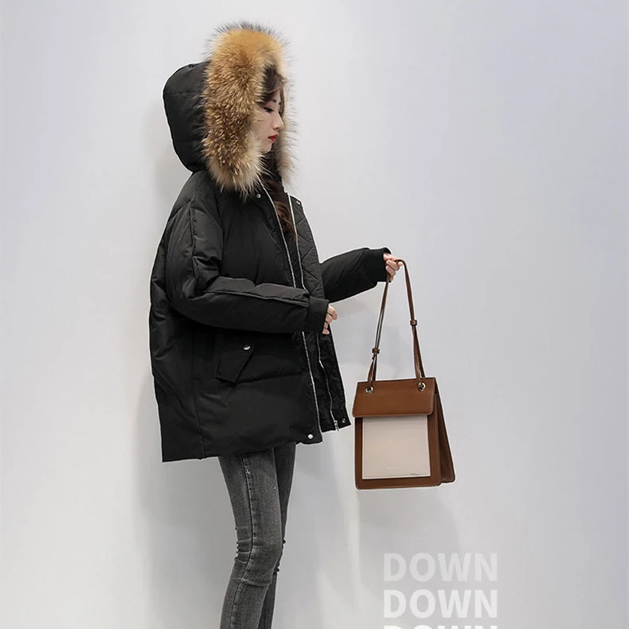 Winter Mid-length Hooded Cotton Padded Coat Women Warm Thick Parkas Snow Wear Overcoat Solid Loose Korean Windbreaker Jackets