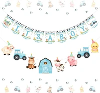 kreatwow blue pink farm themed baby shower decor letters banner farm animals garland boys girls baby shower party supplies