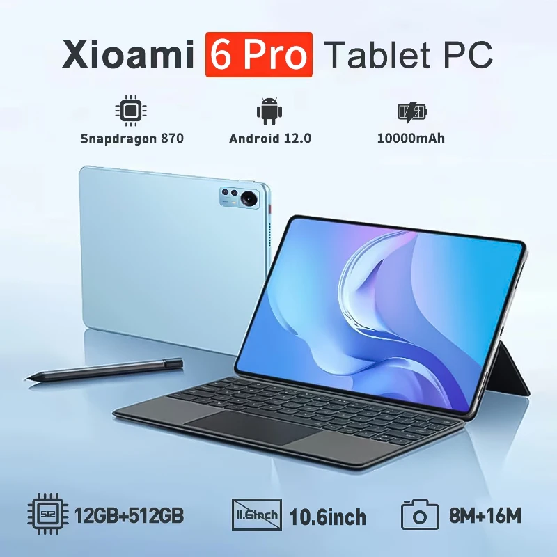 

Tablet PC Tablets Android Pad 6 Pro Original Global Version 5G Dual SIM Card or WIFI Tablet Snapdragon 870MiTad 12GB+512GB Blue