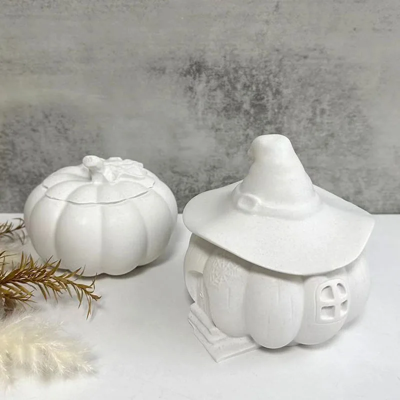 Silicone Mold Witch Pumpkin Candle Jar Craft Gift Making Plaster Epoxy Resin Casting Molds Home Decor