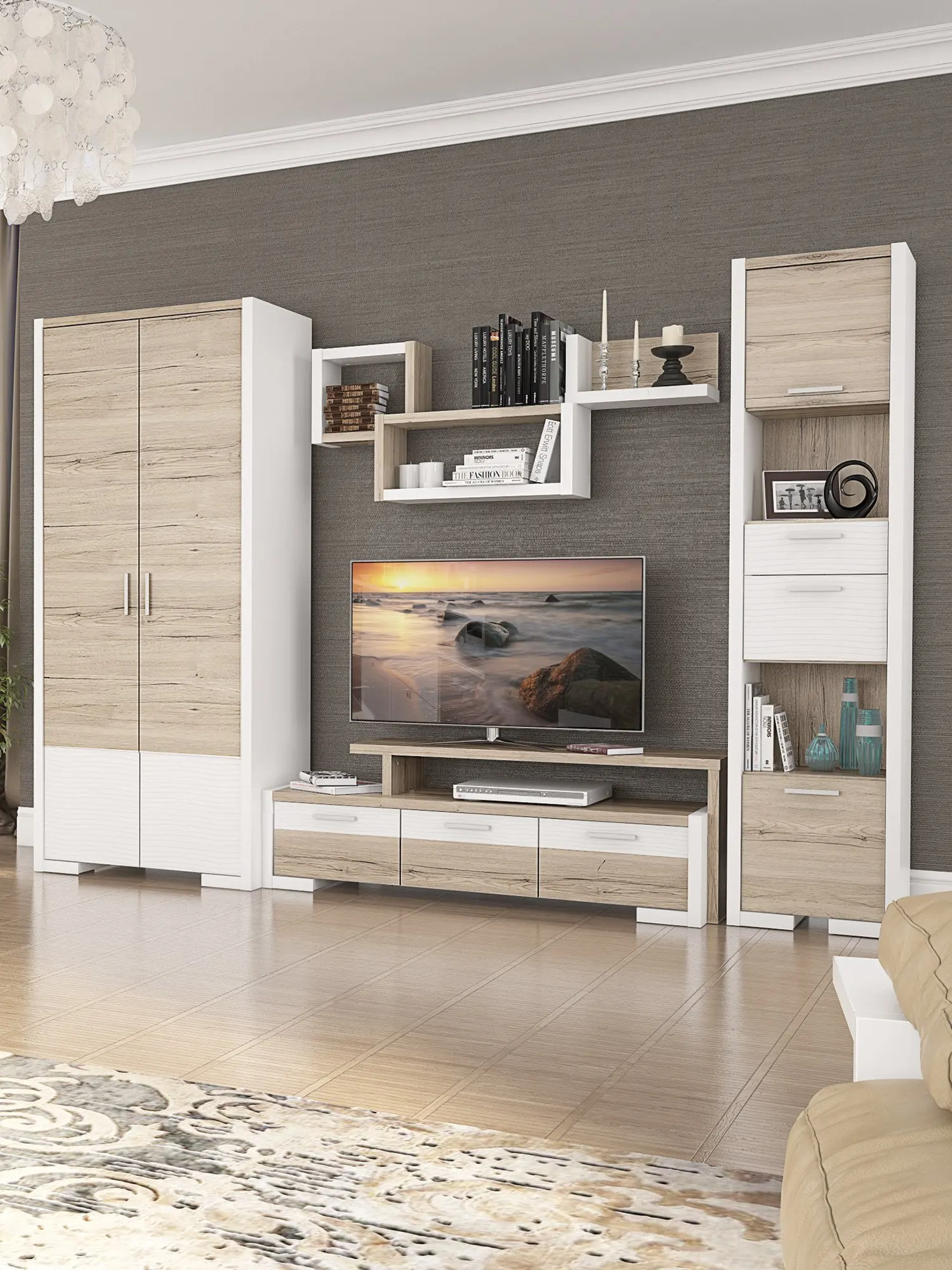 Полка Beneli Veneto Oak Sanremo/White для декора дома, стеллажи для стены из дерева, украшения комнаты в скандинавском стиле, современная эстетика лофта.