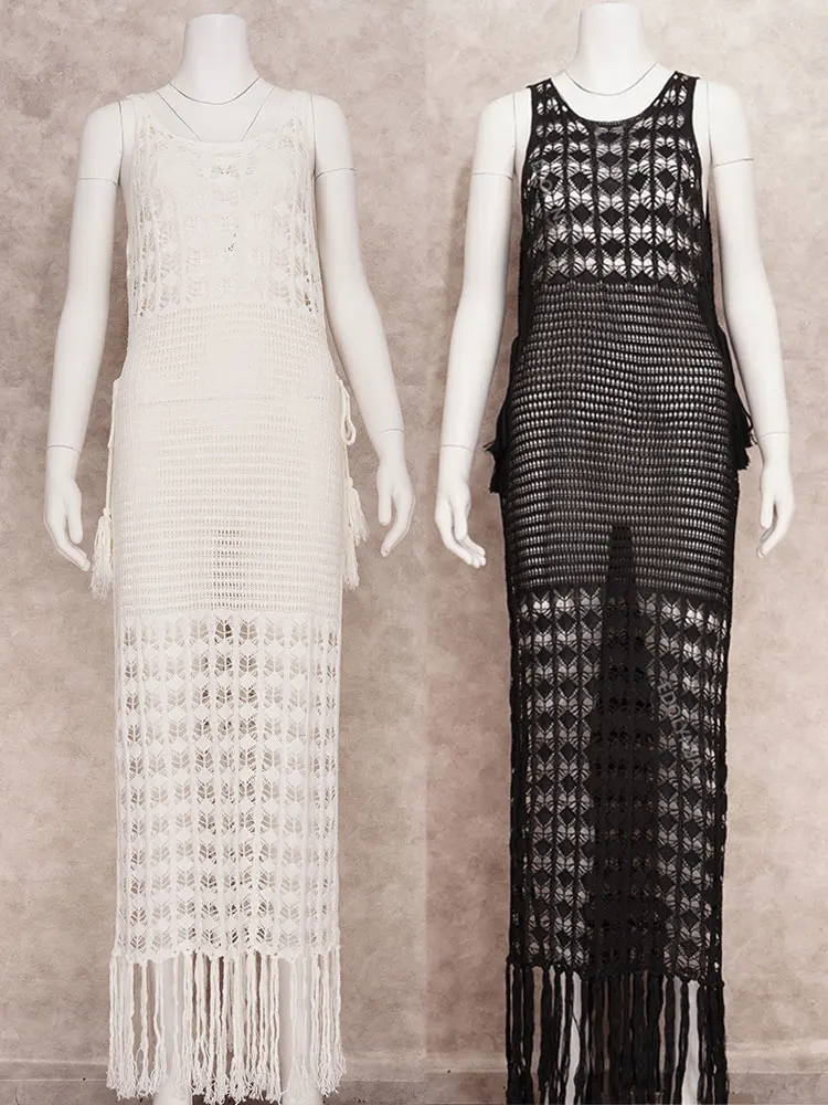 2023 белая вязаная крючком Туника бикини накидки сексуальное ажурное Сетчатое