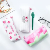 creative large capacity pencil bag storage bag for girl birthday present fashion fruit strawberry leather waterproof pencil case