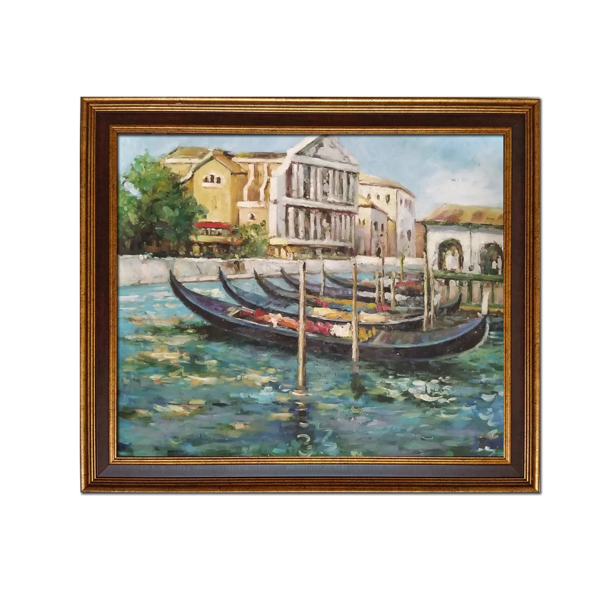 

Golden Framed-Modern Home Decor Wall Art Hand painted Classical IMPRESSIONISM Venice Boat Landscape Oil Painting on Canvas