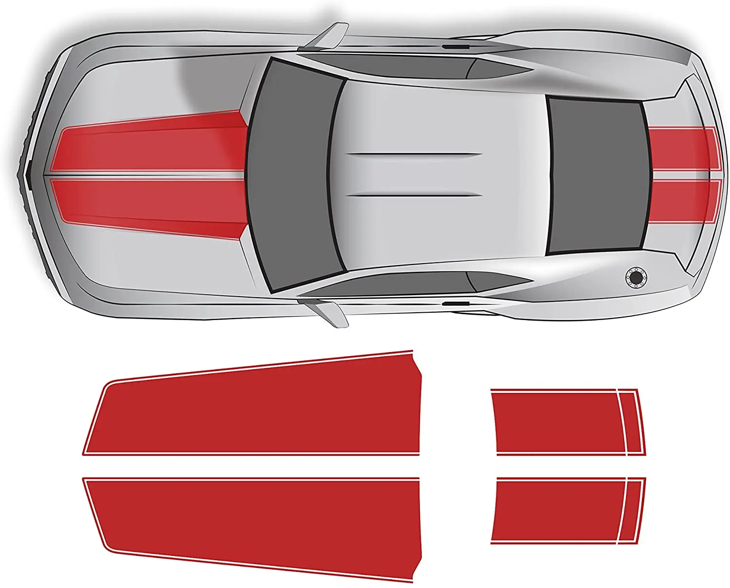 

Factory Crafts Hood and Trunk Stripes Graphics Kit Vinyl Decal Wrap Compatible with Chevrolet Camaro 20102015 Light Red