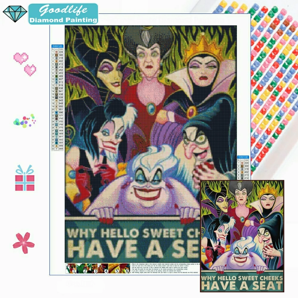 

5D DIY Diamond Painting Disney Villains Witch Queen Mosaic Full Square Round Cross Stitch Kits Embroidery Rhinestones Home Decor