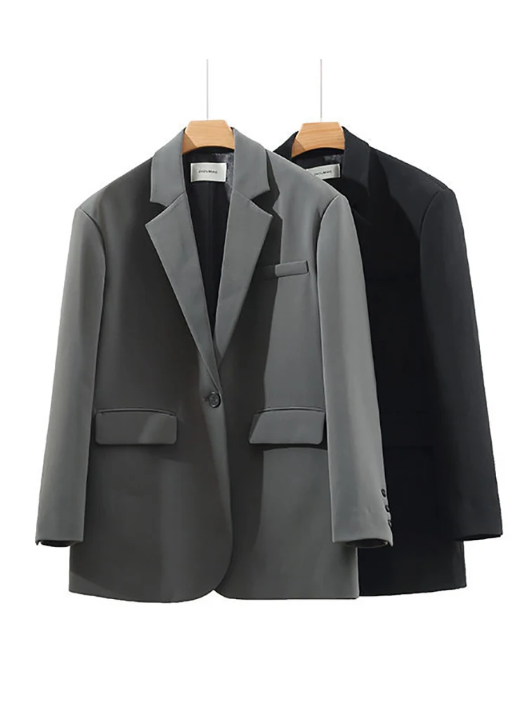 Elegant Women Loose Blazer Office Lady Long Sleeve Classic Coat Female Basic Suit Jacket Casual Solid Work Blazers Outwear 2023